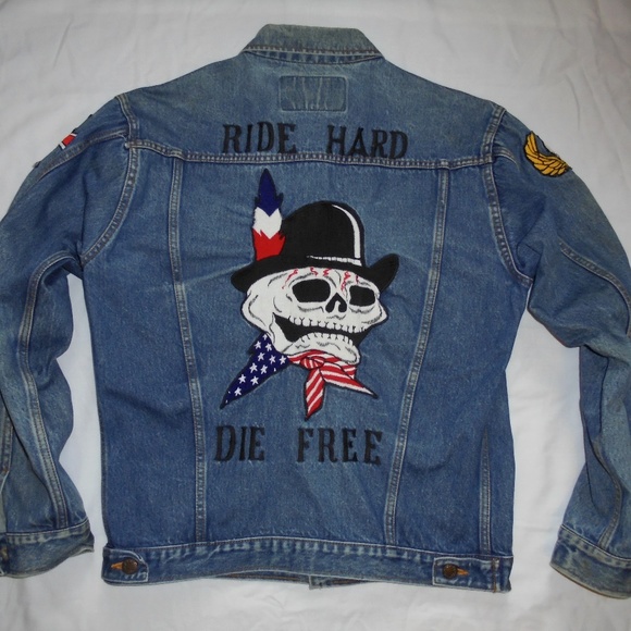 Vintage Other - Vintage Biker Motorcycle Skull Denim Jean Jacket